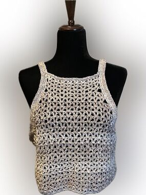 Handmade Neutral Crochet Halter Crop Top size S